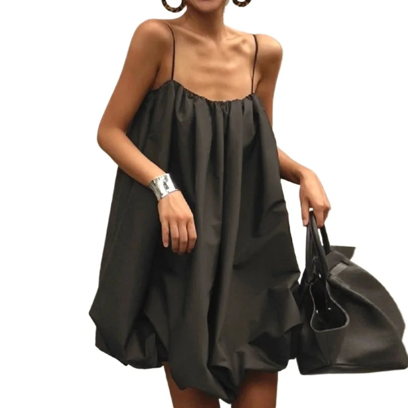French Elegant Loose Sling Mini Dress | V-Neck Empire Waist Summer Dress Luxegan
