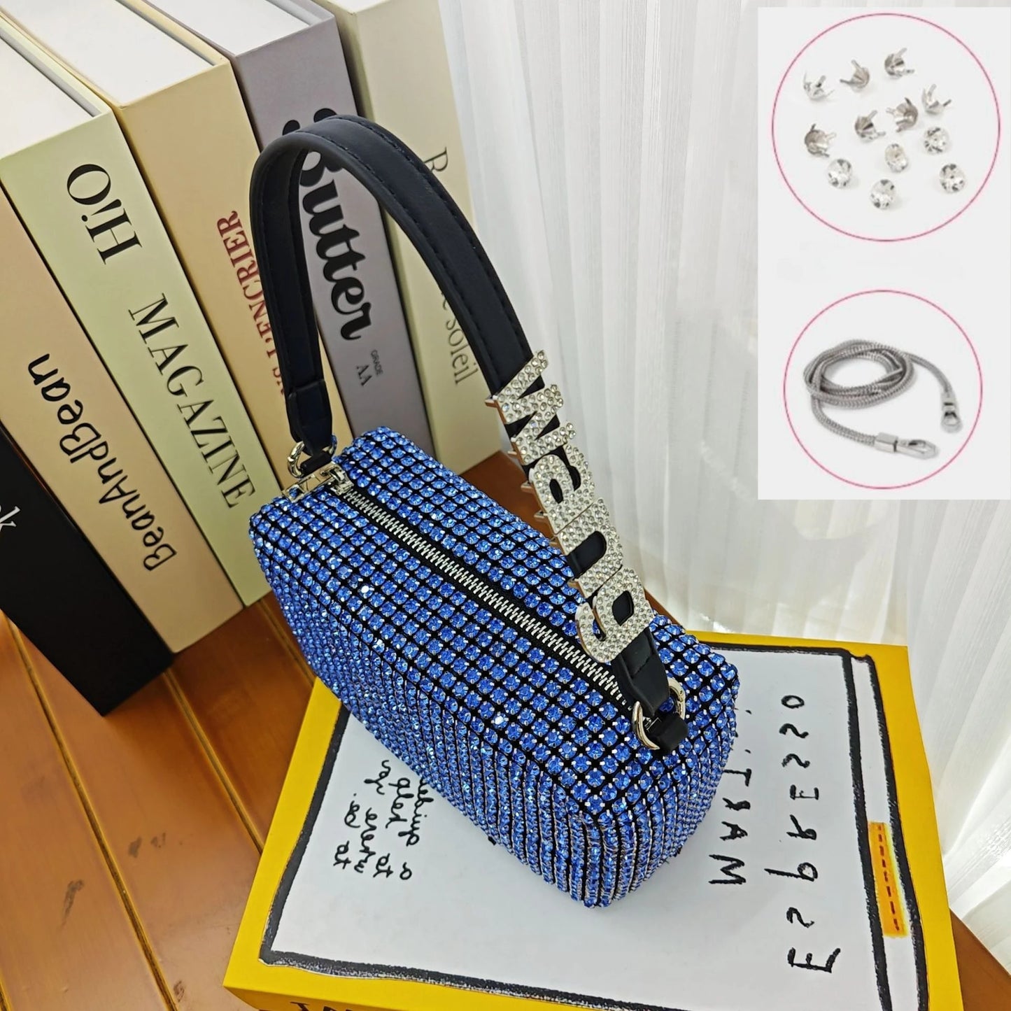 Super A Rhinestone Light Luxury Bag | Women's Summer High-End Texture Messenger & Portable Dinner Bag (Shiny Full Diamond Crossbody) Luxegan