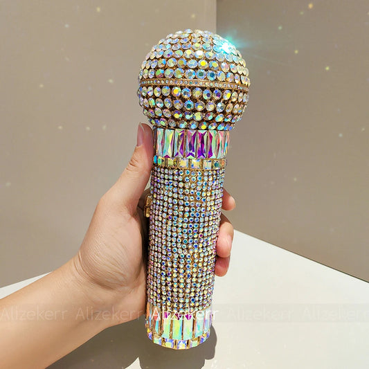 Gorgeous Microphone-Shaped Evening Bag | Unique Diamond-Encrusted Metal Clutch | Luxury Rhinestone Handbag for Parties, Weddings, & Red Carpet Events Luxegan
