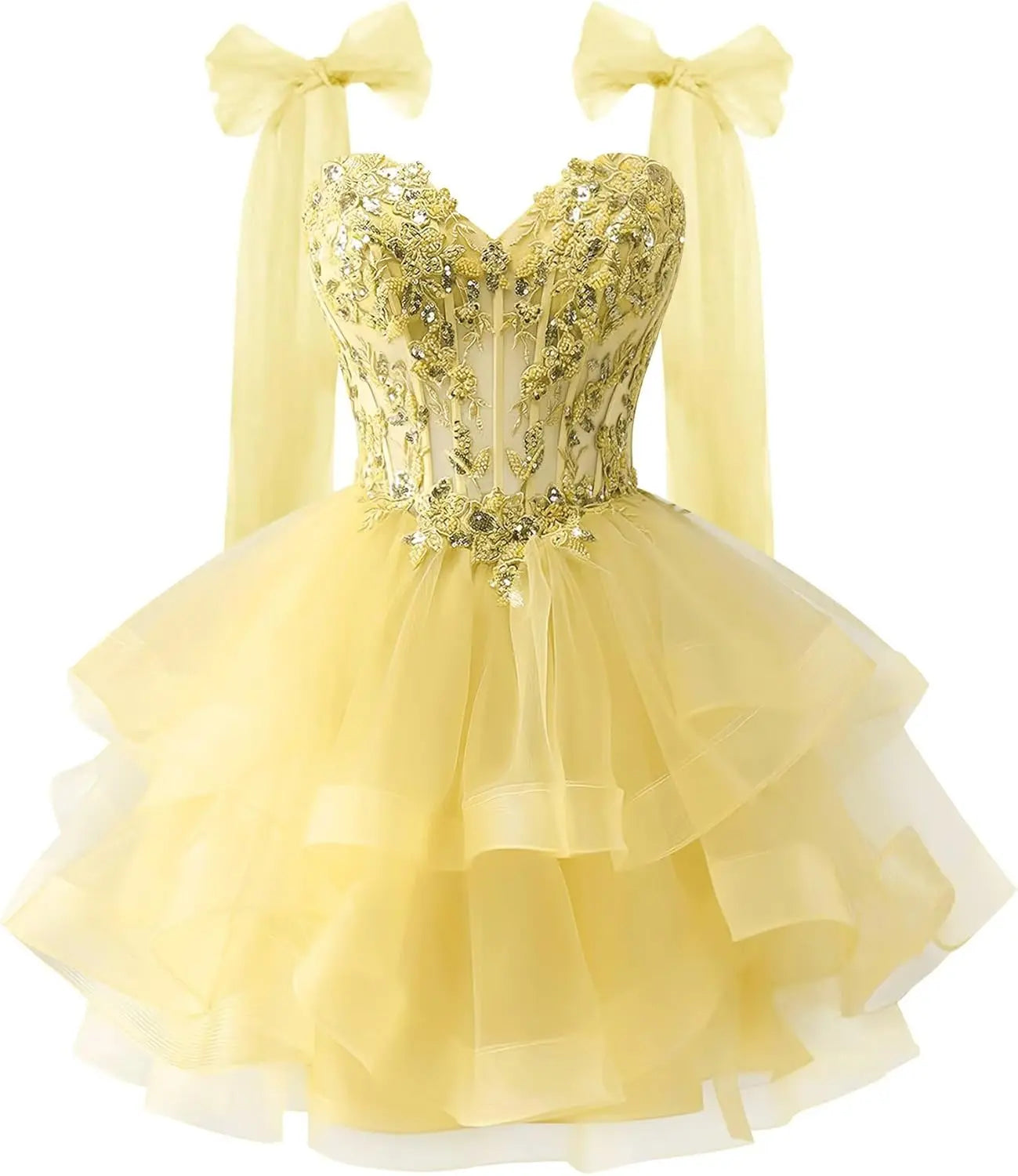 Tiered Tulle Homecoming Dresses Sparkly Lace Applique Bow Straps Short Prom Dress for Teens Cocktail Dress Graduation Dress