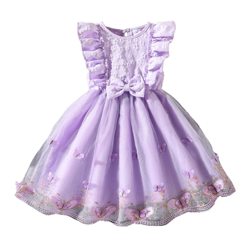 Girls' Floral Print Embroidered Princess Dress | Sweet Wing-Sleeve Bowknot Birthday Party Gown | Summer Cute A-Line Knee-Length Kids Clothing Luxegan