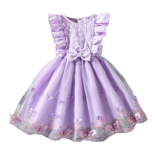 Girls' Floral Print Embroidered Princess Dress | Sweet Wing-Sleeve Bowknot Birthday Party Gown | Summer Cute A-Line Knee-Length Kids Clothing Luxegan
