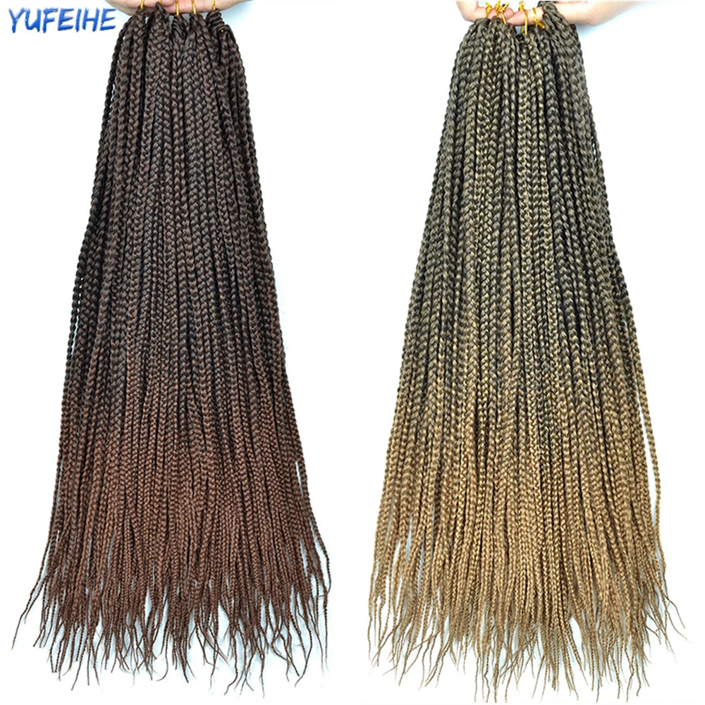 Ombre Box Braids Crochet Hair Extensions – Synthetic Straight Braiding Hair 14"/18"/24" | 22 Strands/Pack