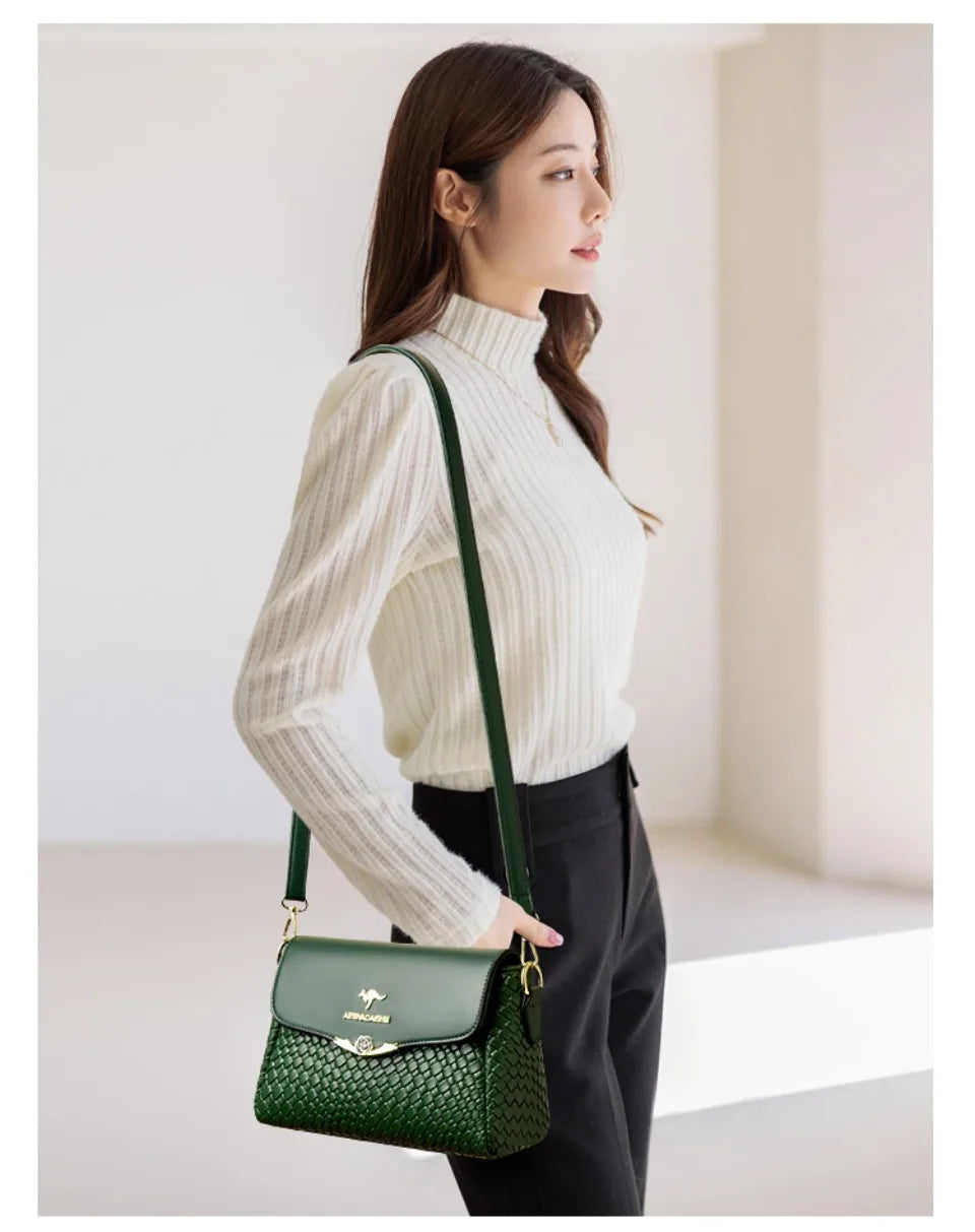 Luxury Knitted PU Leather Crossbody | Soft Shoulder Messenger Bag Luxegan