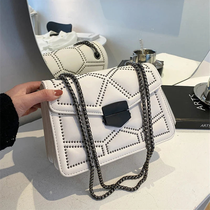 Vintage Rivet Flap Bag | Small PU Leather Crossbody Purse Luxegan