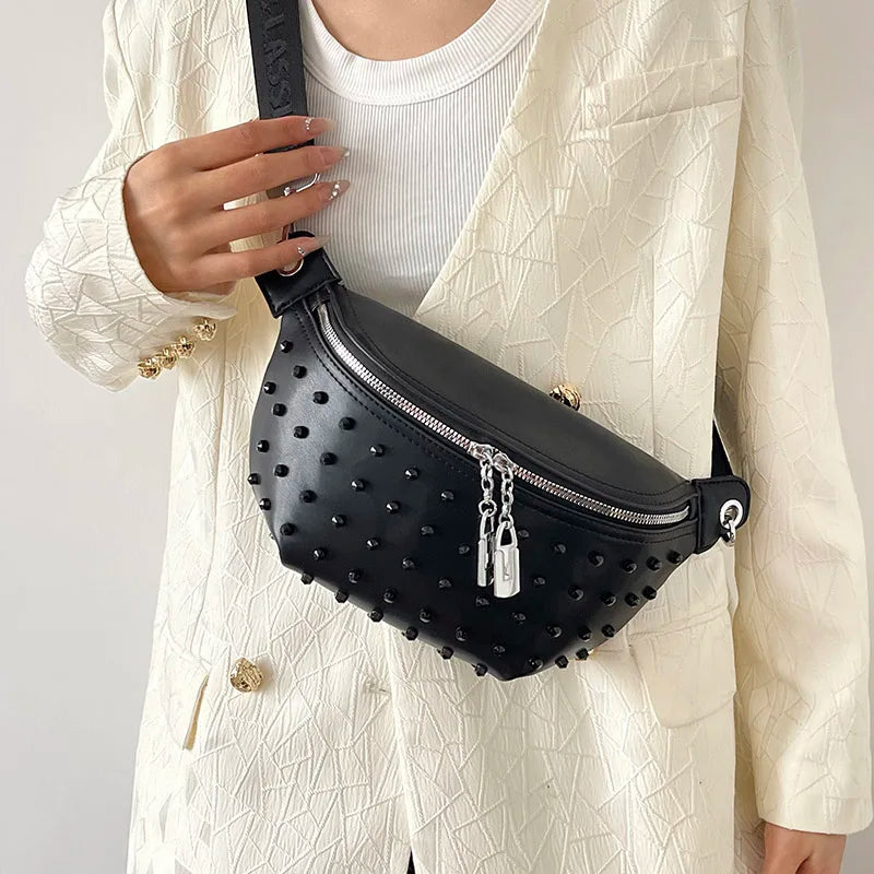 Fashion Rivet PU Leather Waist Bag | Trendy Female Chest & Crossbody Bag | High-Quality Ladies - view 3
