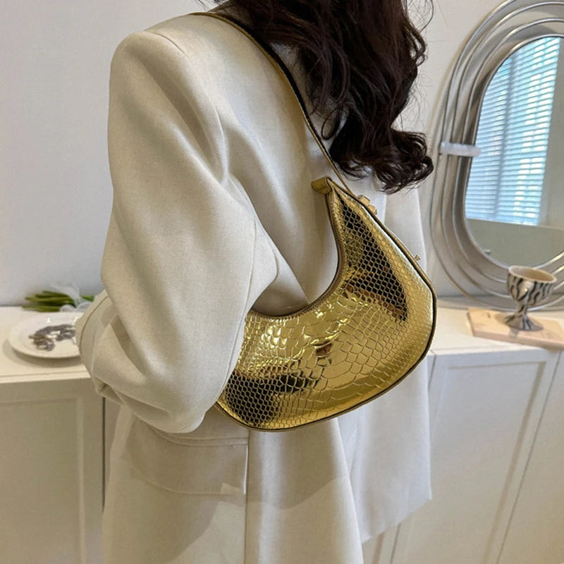 Minimalist Half-Moon Underarm Bag | Soft Serpentine Shoulder Purse Luxegan
