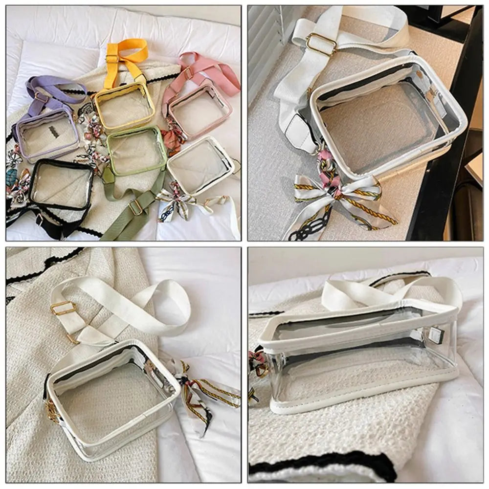 Fashion Transparent PVC Jelly Handbag | Solid Color Shoulder Messenger Crossbody Bag for Women & Girls (Ribbons Excluded) Luxegan