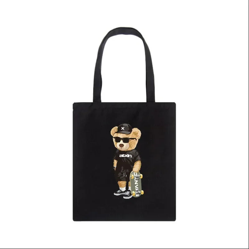 Fashion Bear Print Eco Women Shoulder Bags | Female Handbag Canvas Shopping Bag | Casual Large Ladies Travel Totes Bags Luxegan