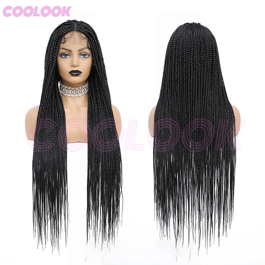 36 Inch Knotless Box Braids Cornrow Wig | 360 Full Lace | Square Parts