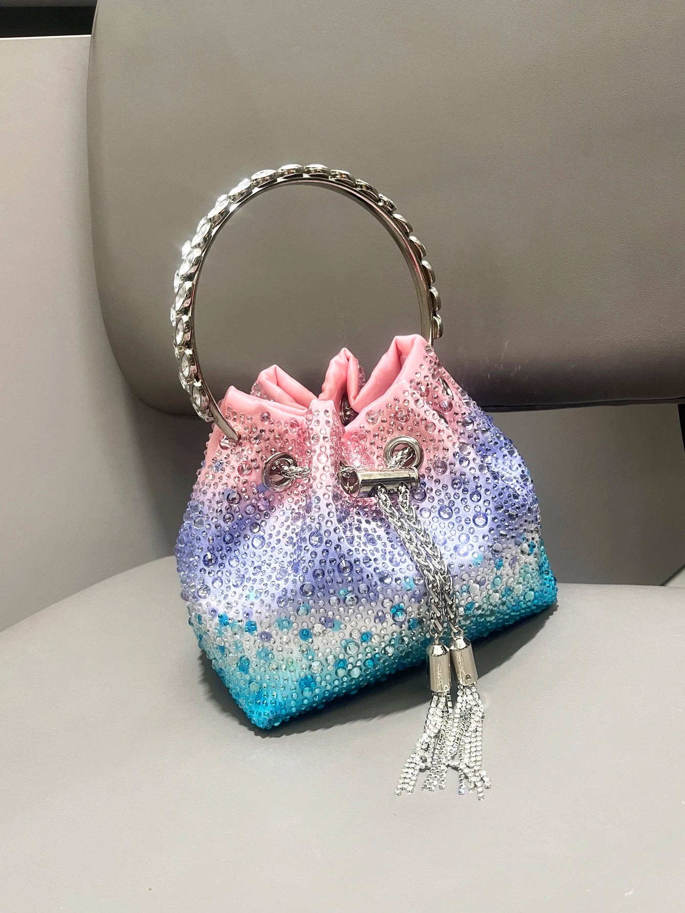 Luxury Designer Rhinestone Evening Clutch | Shiny Crystal Bucket Handbag & Fashion Shoulder Bag Luxegan