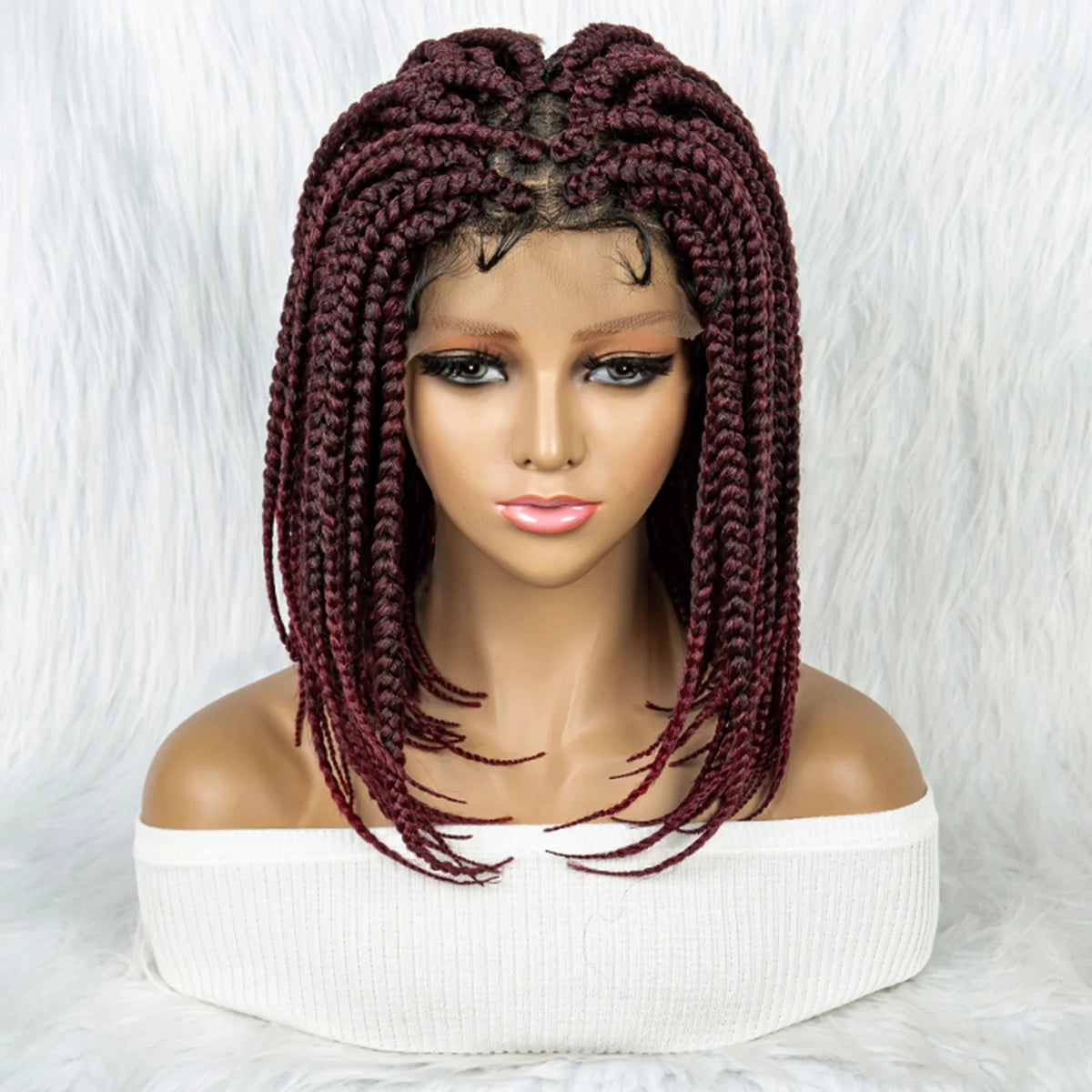 Pelucas trenzadas Bob para mujeres negras Peluca de encaje completo con trenzas estilo cornrow Peluca sintética de encaje frontal con trenzas de caja sin nudos con cabello de bebé
