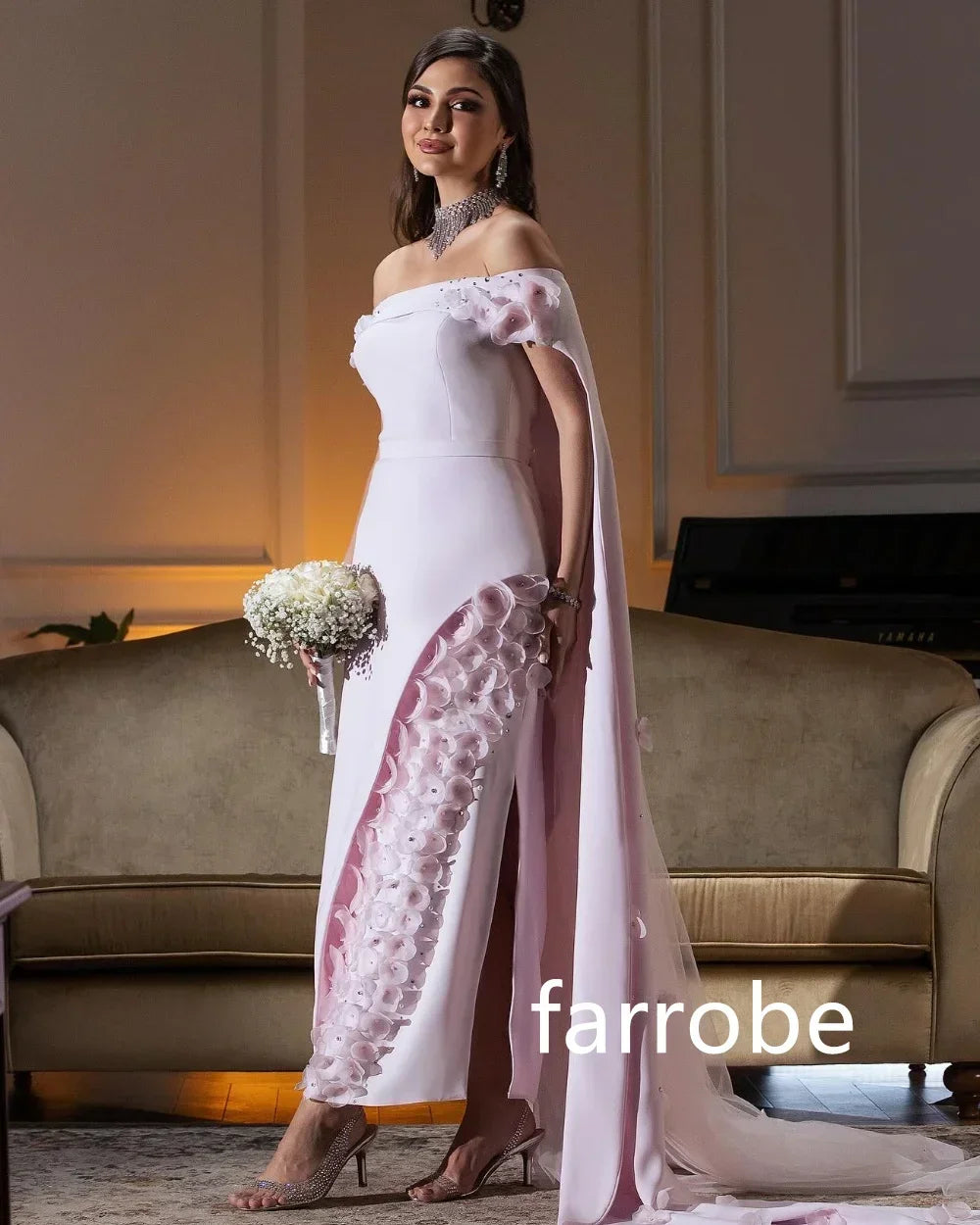 Customized Exquisite Jersey Pleat Flower A-line Off-the-shoulder Midi Dresses Homecoming Dresses Modern Style Pastrol Unisex For