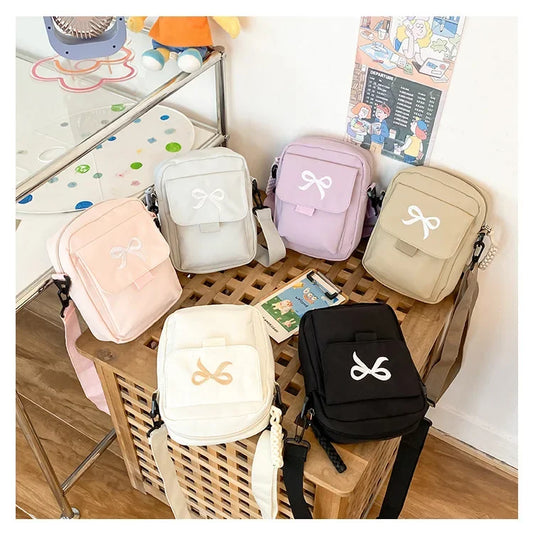 Women’s Fashion Bow Shoulder Bag | Trendy Adjustable Strap Crossbody | Fresh & Sweet Nylon Daily Messenger Bag & Hobo Sling Luxegan