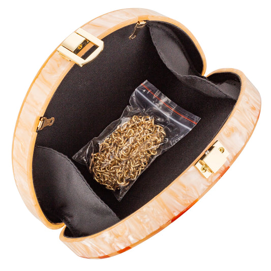 Elegant Acrylic Evening Box Bag for Women | Sophisticated Half-Moon Clutch Purse | Luxury Lady’s Prom and Wedding Party Handbag | High-Street Fashion Minaudiere Shoulder Bag with Chain Decoration Luxegan