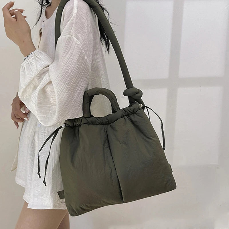 New Korean Fashion Fabric Shoulder Bag | Soft Dacron Crossbody Bag & Mini Underarm Tote Luxegan