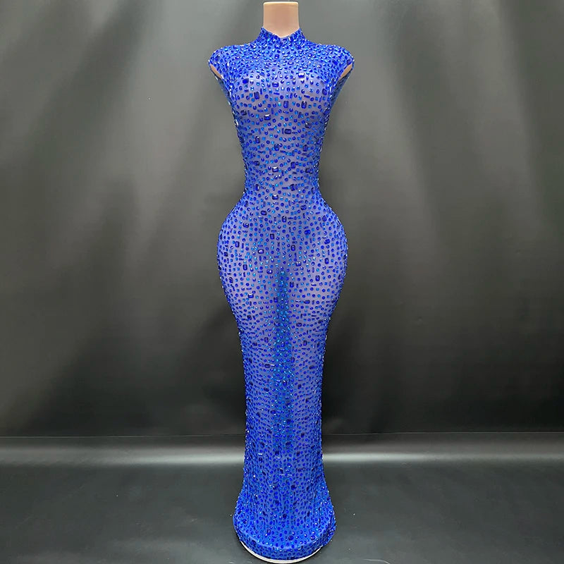 Luxurious Rhinestone Celebration Party Dress | Sparkling Couture Baby Shower Gown | One-Shoulder Turtleneck Medium-Stretch Sheath Dress Luxegan