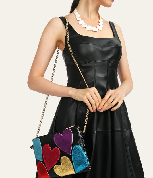 Metallic Hearts Clutch | Luxury Crossbody & Shoulder Bag