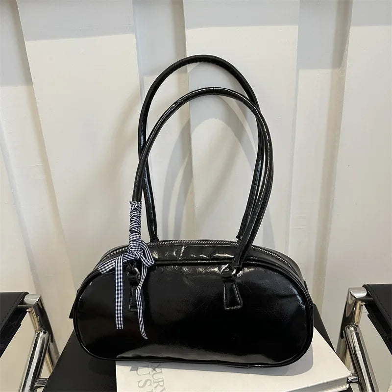 Large Capacity Silver Boston Bag | Soft PU Leather Commuter Handbag Luxegan