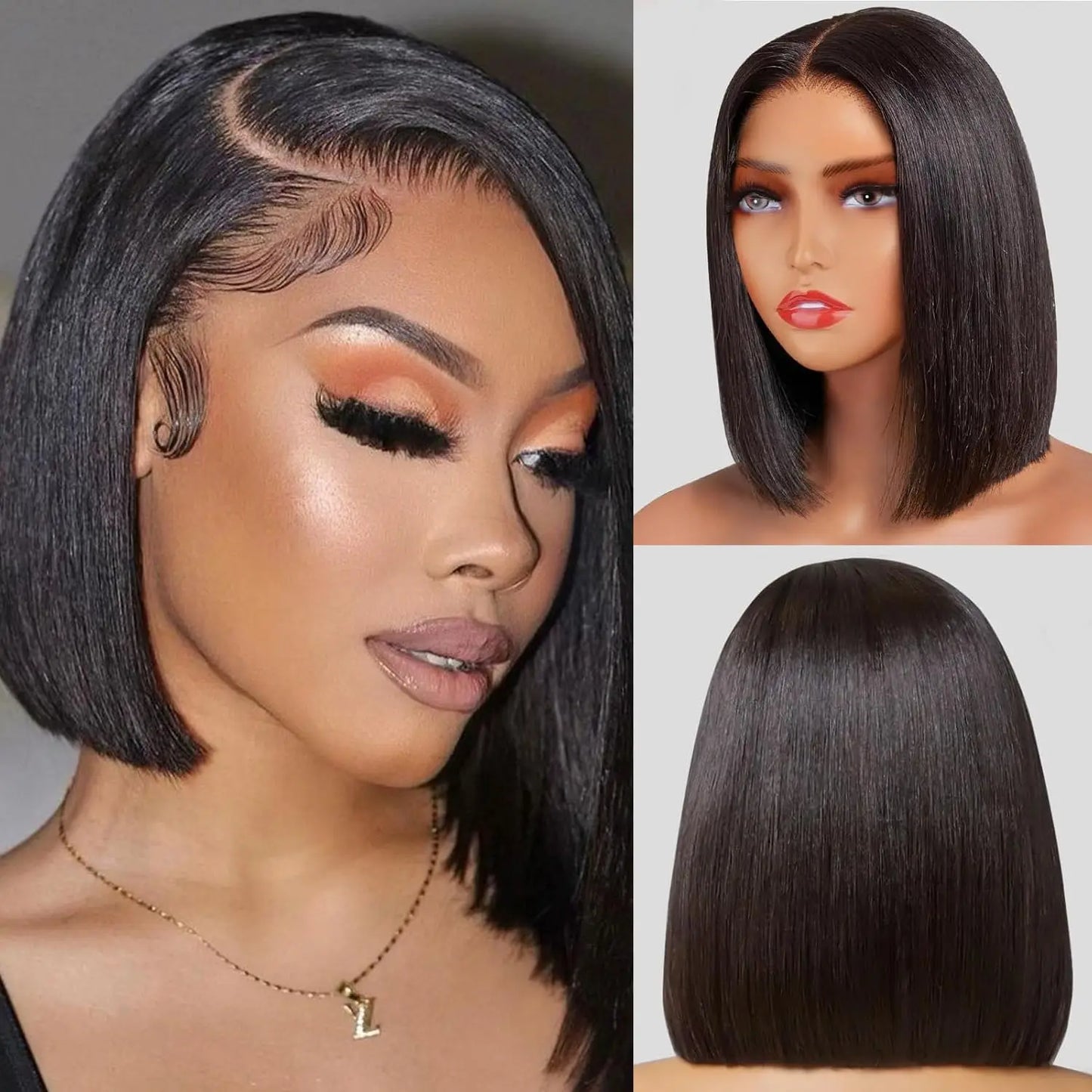 Ultra-Thick 200% Density Straight Short Bob Wig - 13x4 Transparent Lace Frontal Human Hair Wig - Pre-Plucked Free Part Glueless Brazilian Remy Hair Wig for Women (4-16 Inch) Luxegan