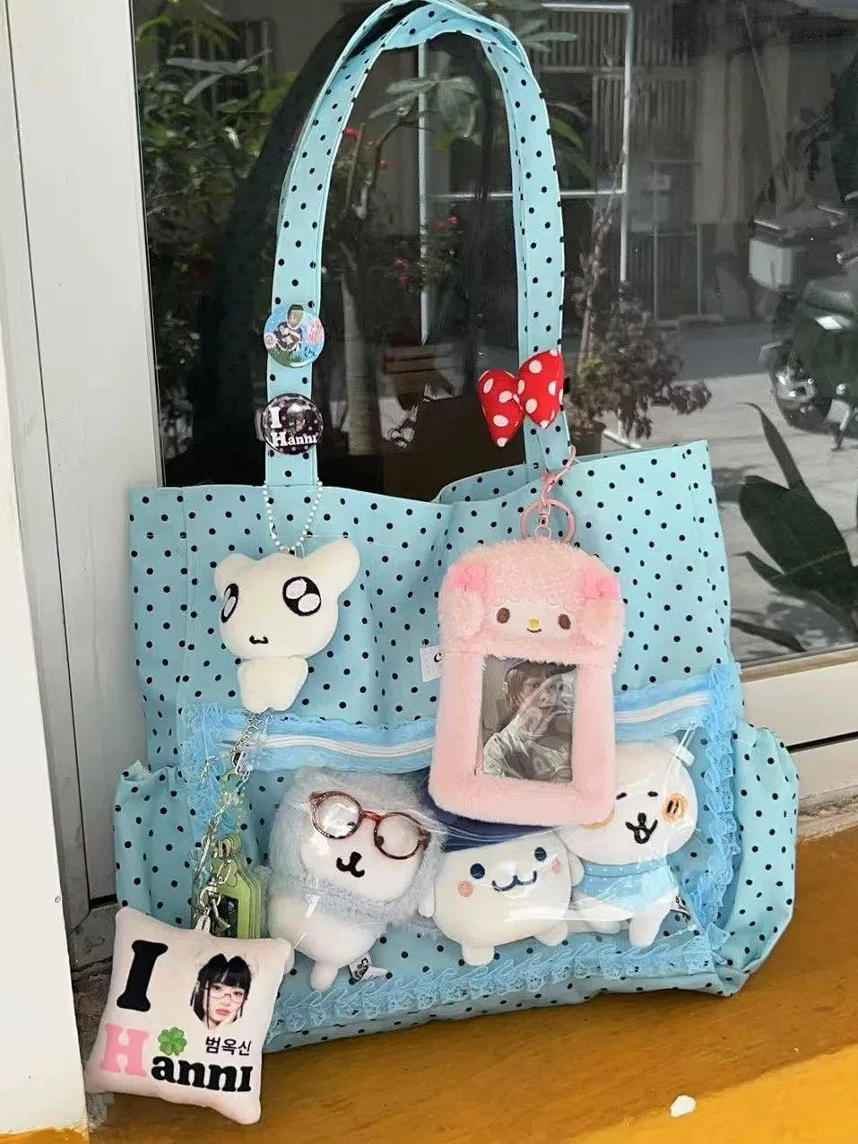 Canvas Y2K Ita Satchel | Soft Polka Dot Large Capacity Commuter Bag Luxegan