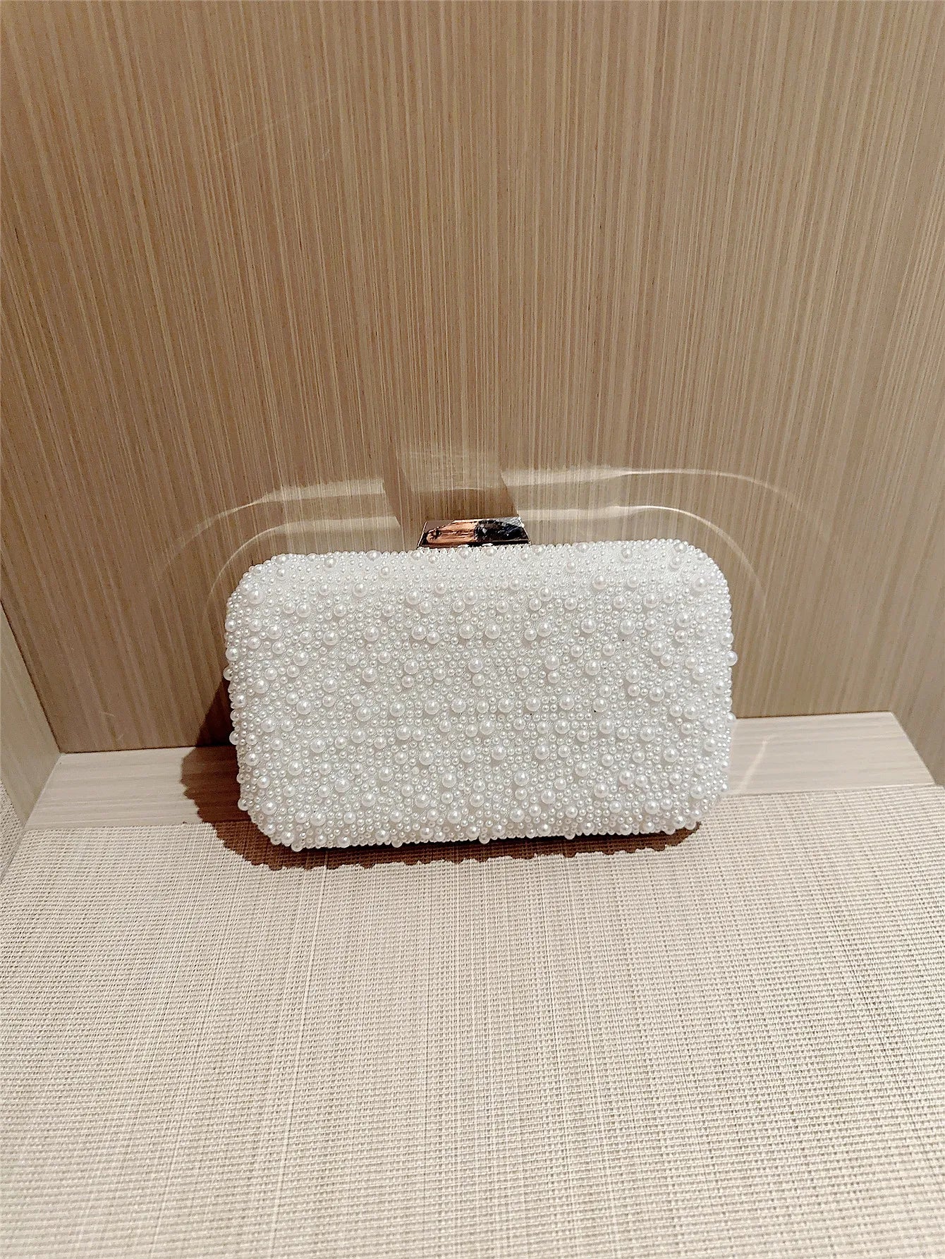 New Pearl Square Box Evening Bag | Sophisticated Beaded Clutch & Chain Bag | Elegant Banquet & Wedding Dress Bag | Luxury Minaudière Handbag for Formal Occasions Luxegan