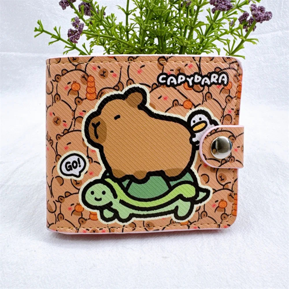 Cartoon Capybara Mini Foldable Wallet | Sophisticated Short Money Bag & Cute Coin Purse | Elegant PU Leather Card Holder | Luxury "Dignified" Square Small Purse with Secure Button Closure Luxegan