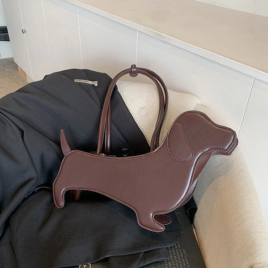 Novelty Cartoon Dog Shaped Armpit Purses | Unique PU Leather Handbag & Solid Designer Bag (Funny Shoulder Bags & Kawaii Girls Tote Bags) Luxegan