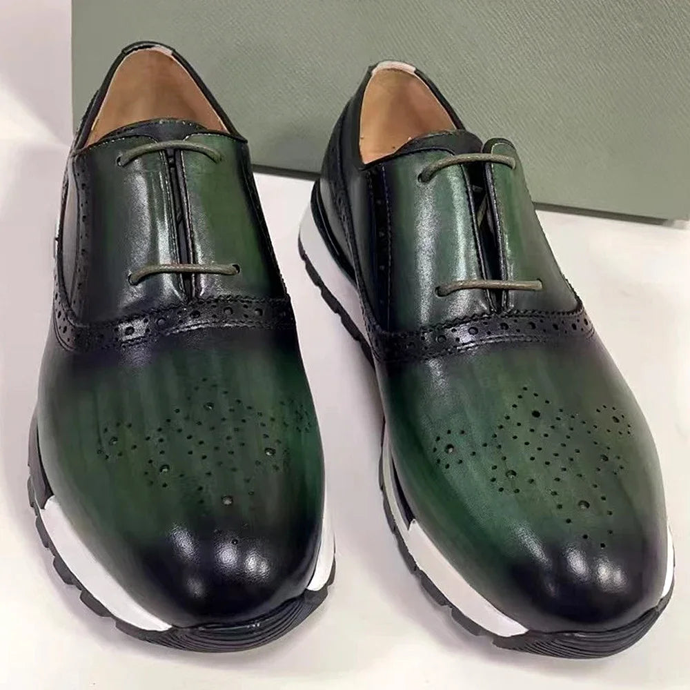 Luxury Brand Men's Calfskin Oxford Sneakers | Sophisticated Two-Eyelet Formal Leather Laces | Elegant "Classic European" Silhouette | "Dignified" Anti-Slip Rubber Sole for Radiant Versatile Styling Luxegan