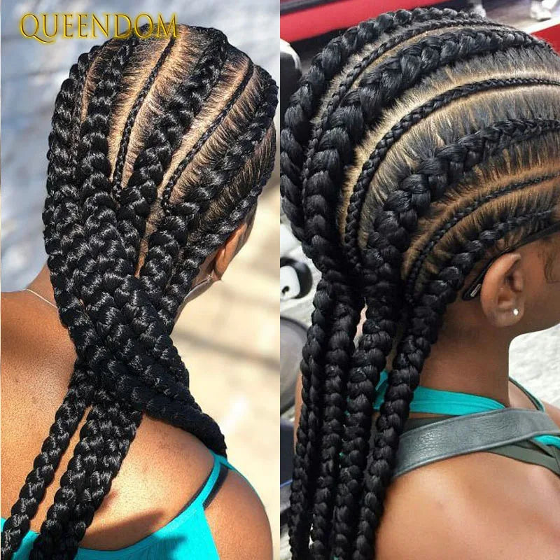 Synthetic Full Lace Cornrow Box Braided Wig 36" Lace Front Wigs Jumbo Braids Wig For Black Africa Women Braids Wig Braiding Wigs Luxegan
