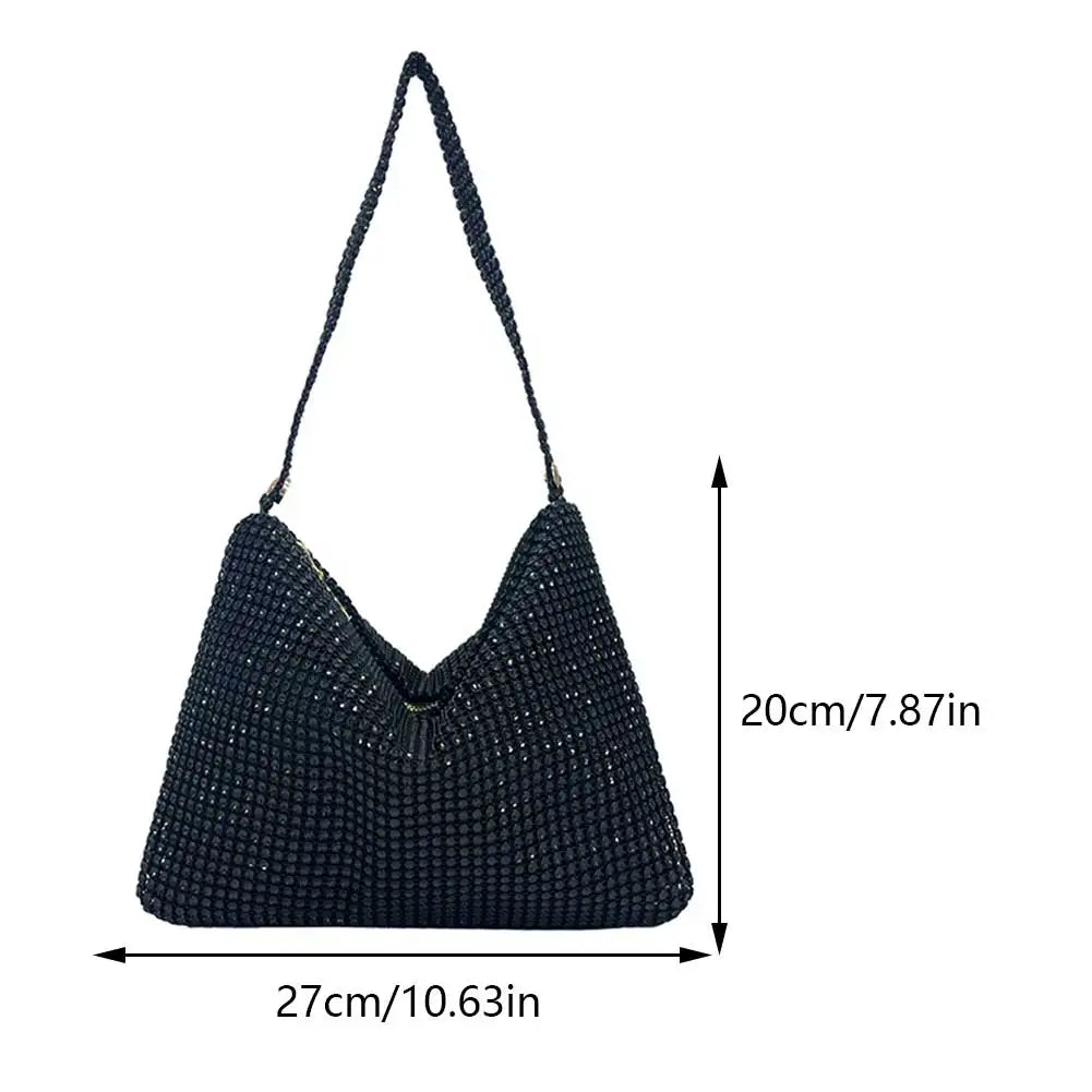 Glitter Rhinestone Evening Dinner Clutch | Sophisticated Stylish Large Capacity Underarm Bag | Elegant Everyday Sparkling Shoulder Bag | "Dignified" Soft Polyester Minaudière for Versatile Styling Luxegan