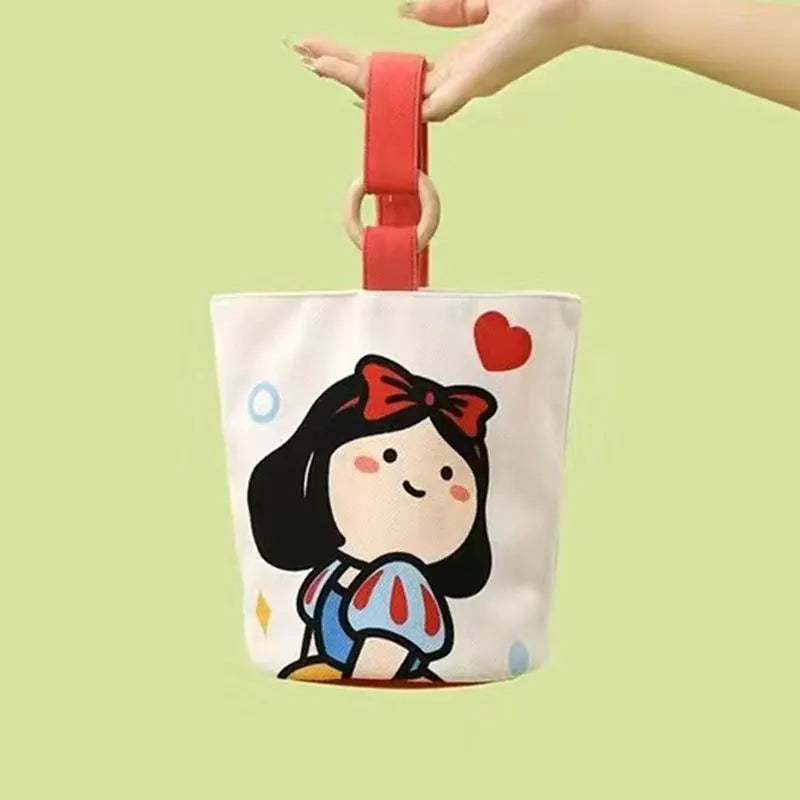 Disney Cartoon Canvas Bucket Bag | Casual Shoulder Bag Large Capacity Outing Shopping Bag | Women Sweet Cute Handbag Lunch Bag