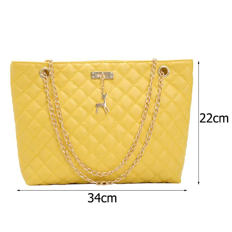 Classic Diamond Lattice Handbag | Fashion Women's Large Capacity Top-handle Bags & Pure Color Thin Chain Shoulder Crossbody Bag Luxegan