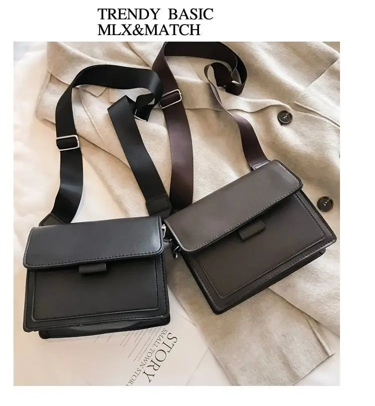 PU Leather Solid Flap Bag | Moderate Hardness Classic Designer Crossbody Handbag Luxegan
