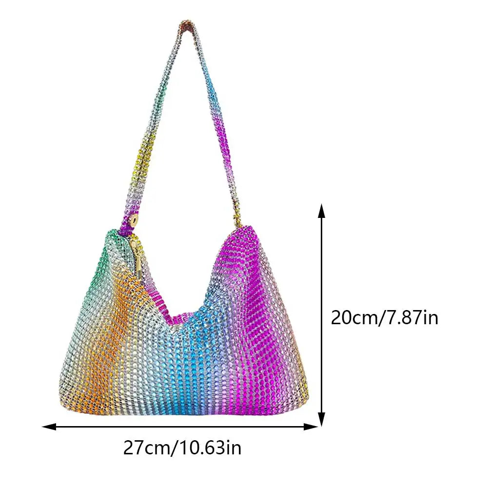 Glitter Rhinestone Evening Dinner Clutch | Sophisticated Stylish Large Capacity Underarm Bag | Elegant Everyday Sparkling Shoulder Bag | "Dignified" Soft Polyester Minaudière for Versatile Styling Luxegan