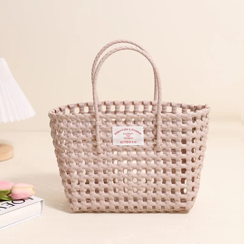 Hollow Out Plastic Woven Tote Bag | Summer Beach & Vacation Handbag Luxegan