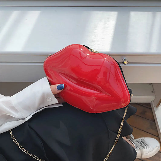 Niche Red Lip Shaped Chain Bag, Novelty Mini Shoulder Bag, Women's Stylish Zipper Bag Luxegan