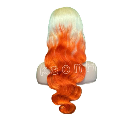 Ginger Orange Wear-and-Go Glueless Frontal Wig | Luxurious HD Highlight Colored Lace Front Wig | 13x6 Transparent Swiss Lace Twisted Body Wave Brazilian Human Hair Wig for Women Luxegan
