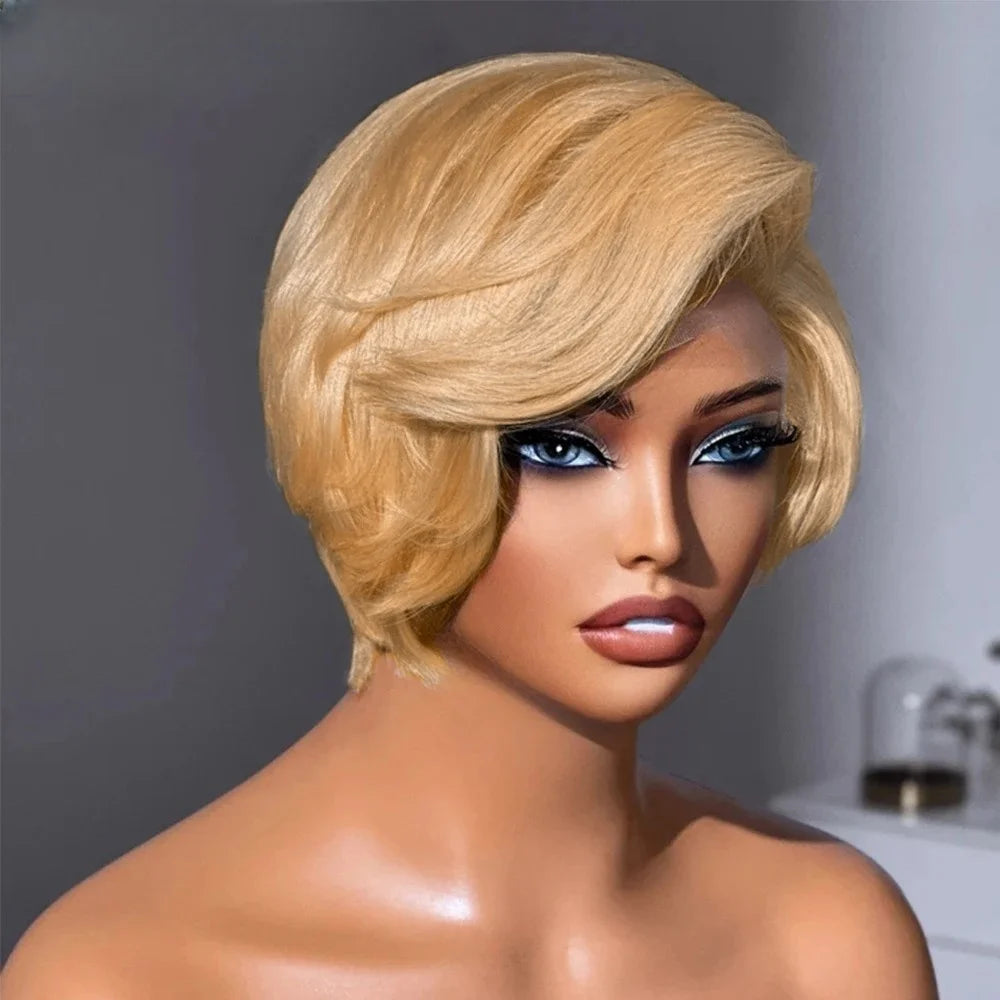 Pixie Curly Short Bob Wig | Sophisticated 13x4 Lace Frontal Silhouette | Elegant "Transparent Lace" Pixie Cut | "Dignified" Swiss Lace Burmese Human Hair Wig for Radiant Versatile Styling Luxegan