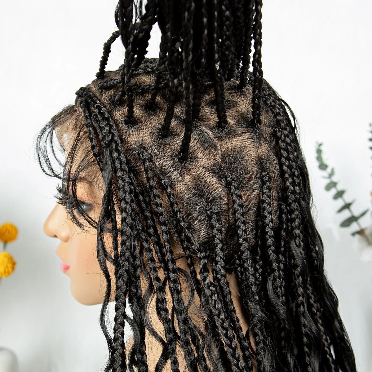 KIMA Boho Braided Wigs 20Inch Transparent Full Lace Wig Synthetic Box Braids Goddess Braided Wigs with Baby Hair for Black Women Luxegan