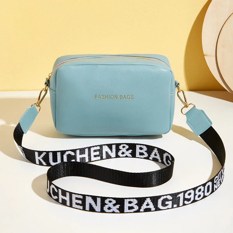 PU Leather Solid Square Bag | Soft Fashion Letter Strap Crossbody Messenger Bag Luxegan