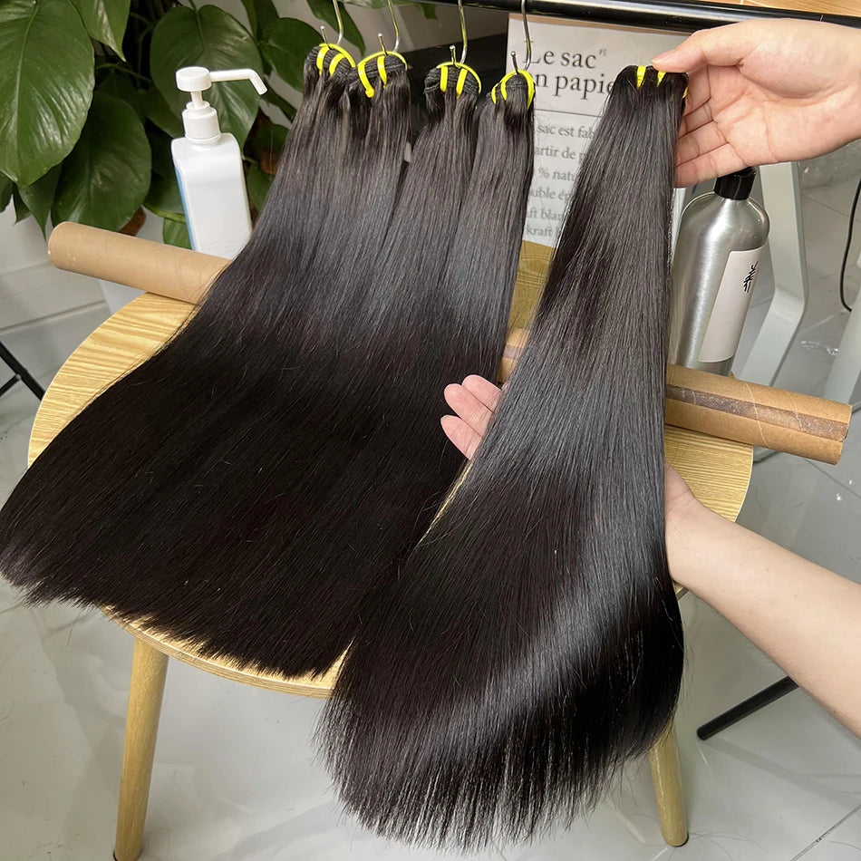 Bone Straight Double Drawn Human Hair Bundles – 100% Raw Virgin | Double Weft | Natural Black - view 5