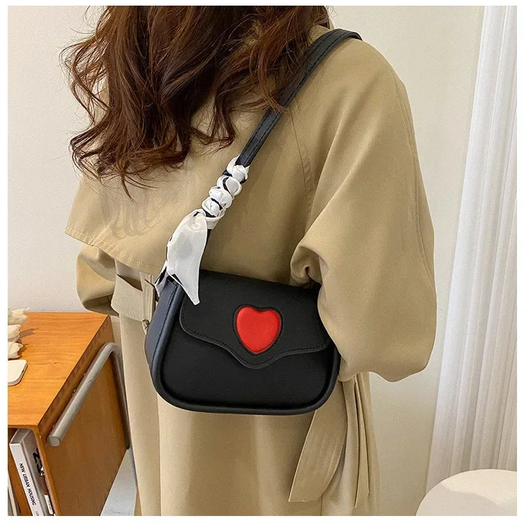 Cute Love Heart Shoulder Bag | Small Square Crossbody with Scarf Luxegan