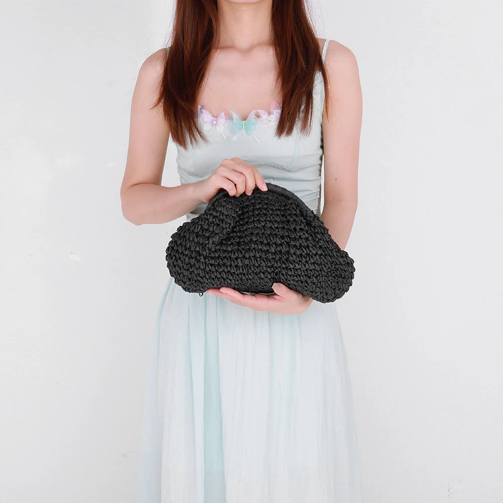 Women's Straw Woven Bag | Chain Strap Clutch Purse & Stylish Crossbody Bag Luxegan