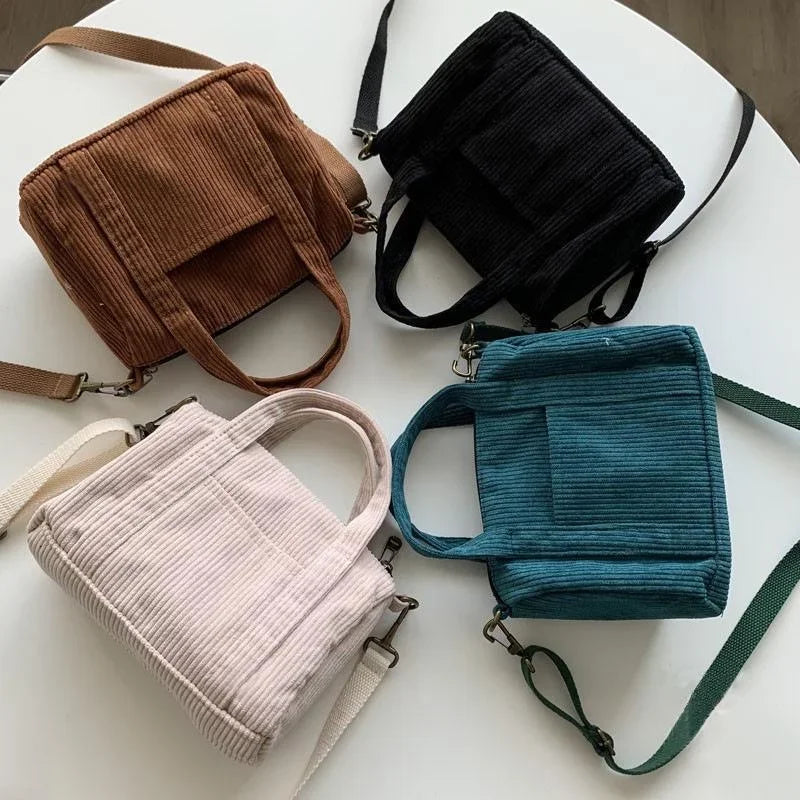 Mini Corduroy Shoulder Bag for Women & Girls | Casual Square Canvas Handbag Zipper Tote & Crossbody Purse Luxegan