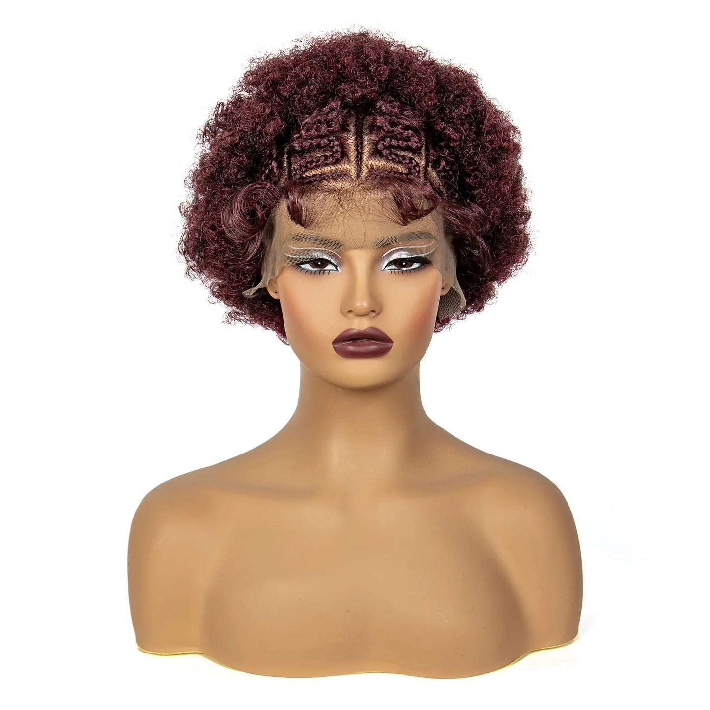  Burgundy Afro Curly Braids Bob Wig | 13x6 Lace | Baby Hair | Bouncy Curls Luxegan