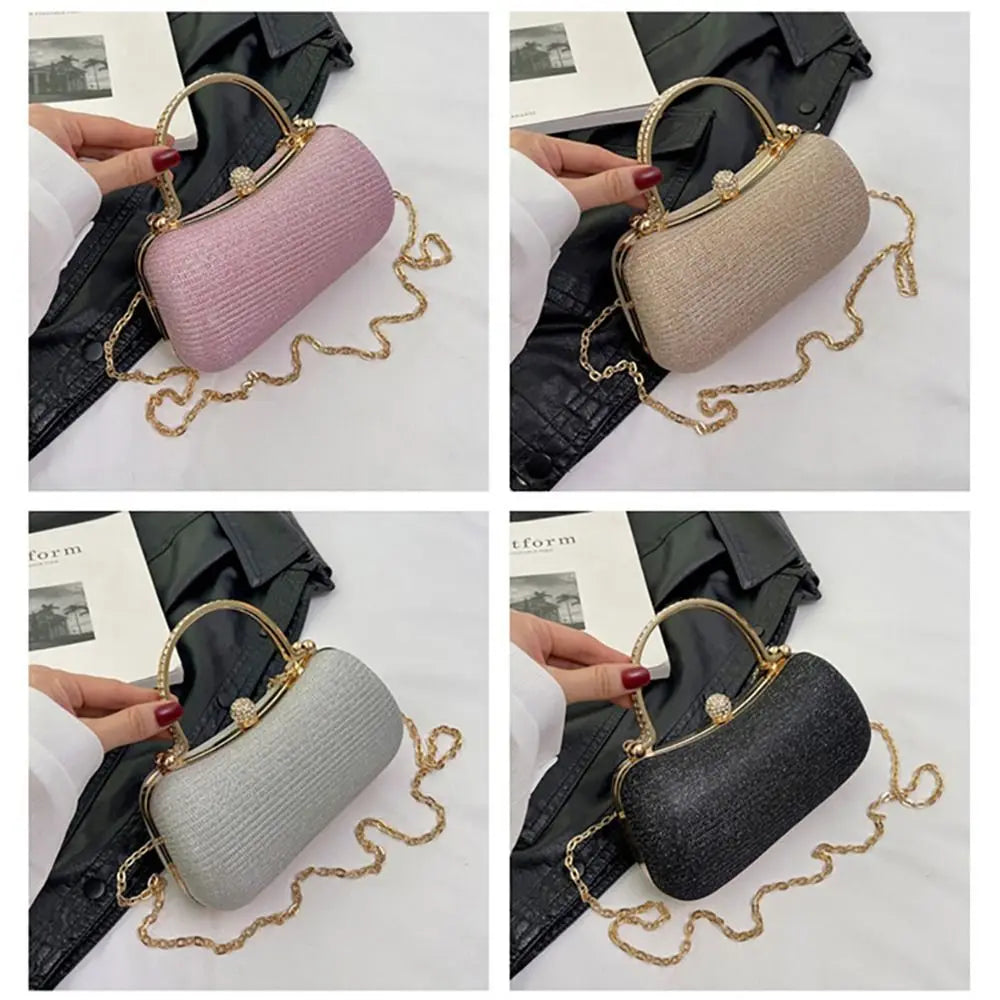 Wedding Bridal Beaded Evening Bag | Sophisticated Rhinestone-Encrusted Dinner Bag | Elegant Egg-Shape Chain Handbag | "Dignified" Satin-Lined Diamond Clutch for Versatile Party Styling Luxegan