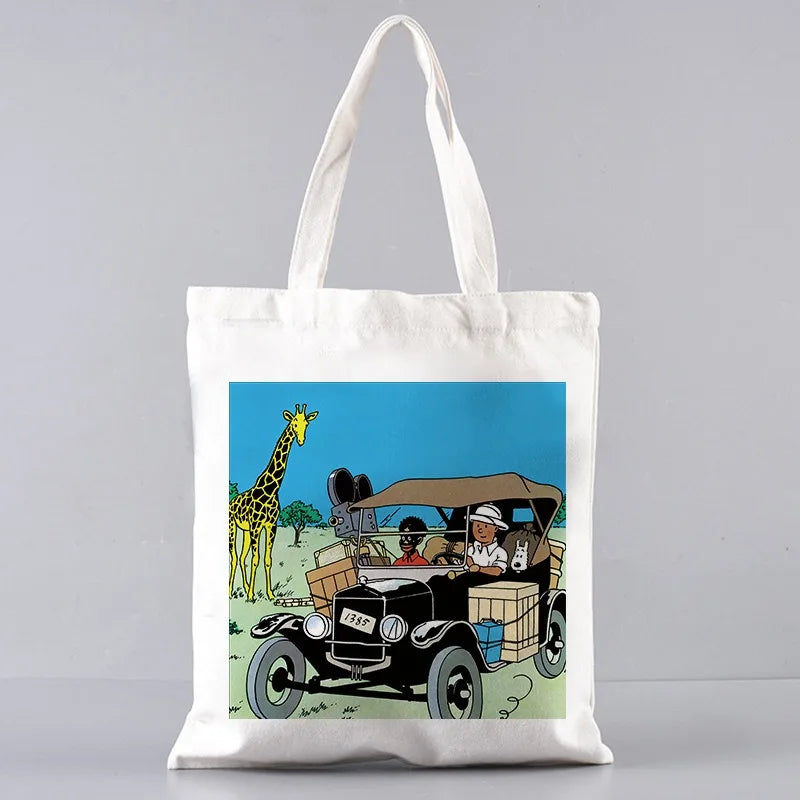 Soft Tintin Cartoon Canvas Large Capacity Tote | Open-Top Shopping Bag Luxegan