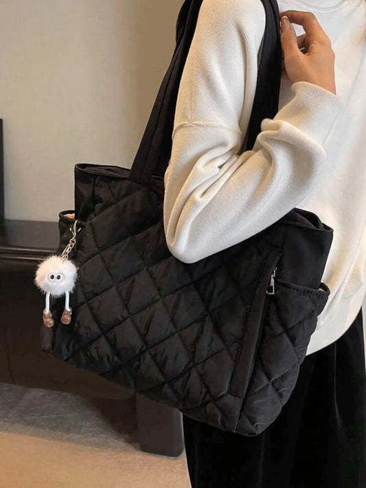 [Y2K Girly Heart] Diamond Pattern Handbag | Multi-Pocket Retro Tote Bag Luxegan