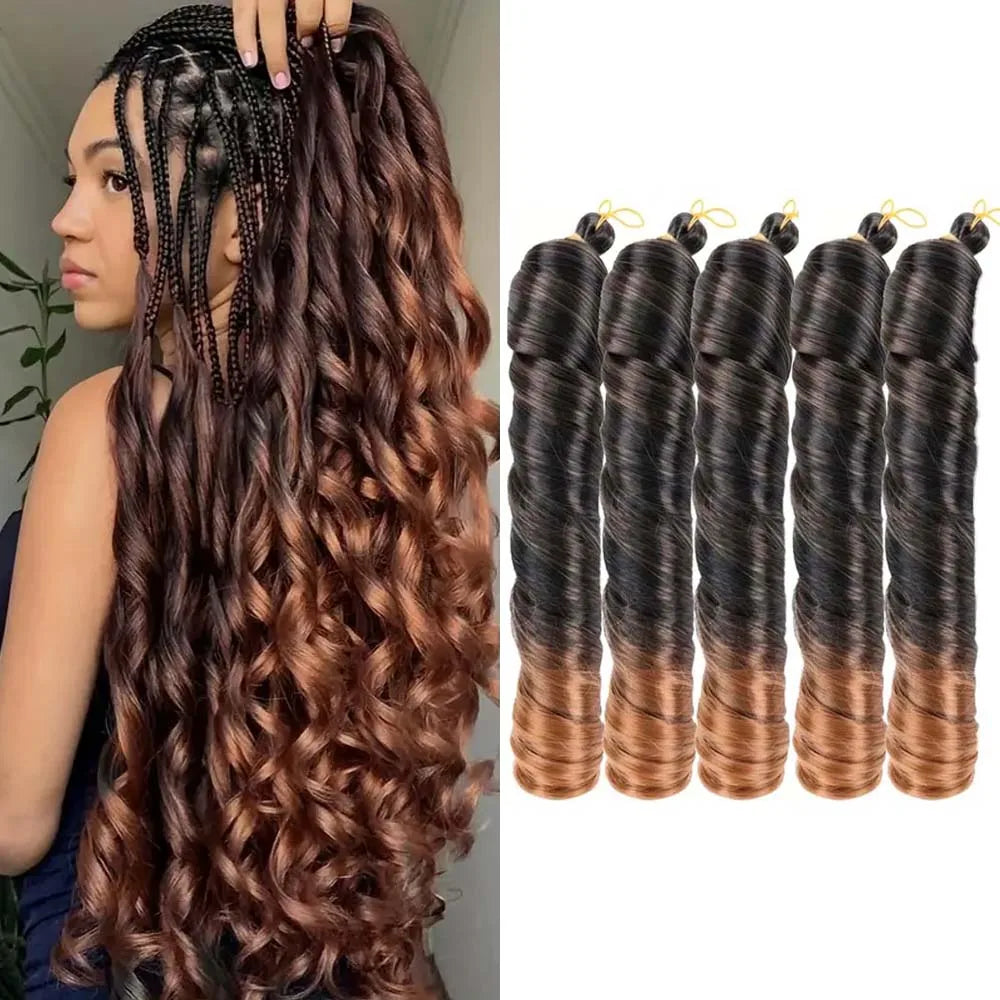 Synthetic French Curl Crochet Braiding Hair – 24 Inch | Pre-Stretched | Loose Wave | 9 Ombre Colors | 3 or 5